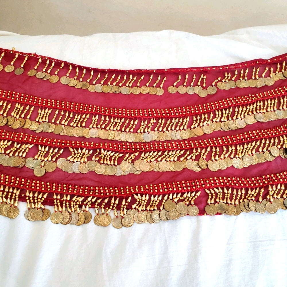 Maroon and Gold Plus Size Coin Belly Dancing Skirt